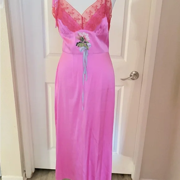 Cynthia Rowley Pink and Red silk and lace dress